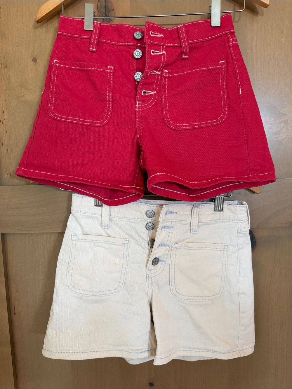 Old Navy Red and Cream Girls' Button-Front Shorts (2 for 20$ 1 for 12$)